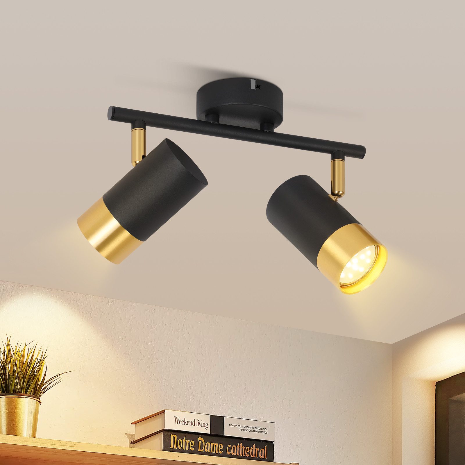 NETTLIFE GU10 loftlampe til entreen sort guld vintage - spotlight 350° drejelig til stue soveværelse køkken