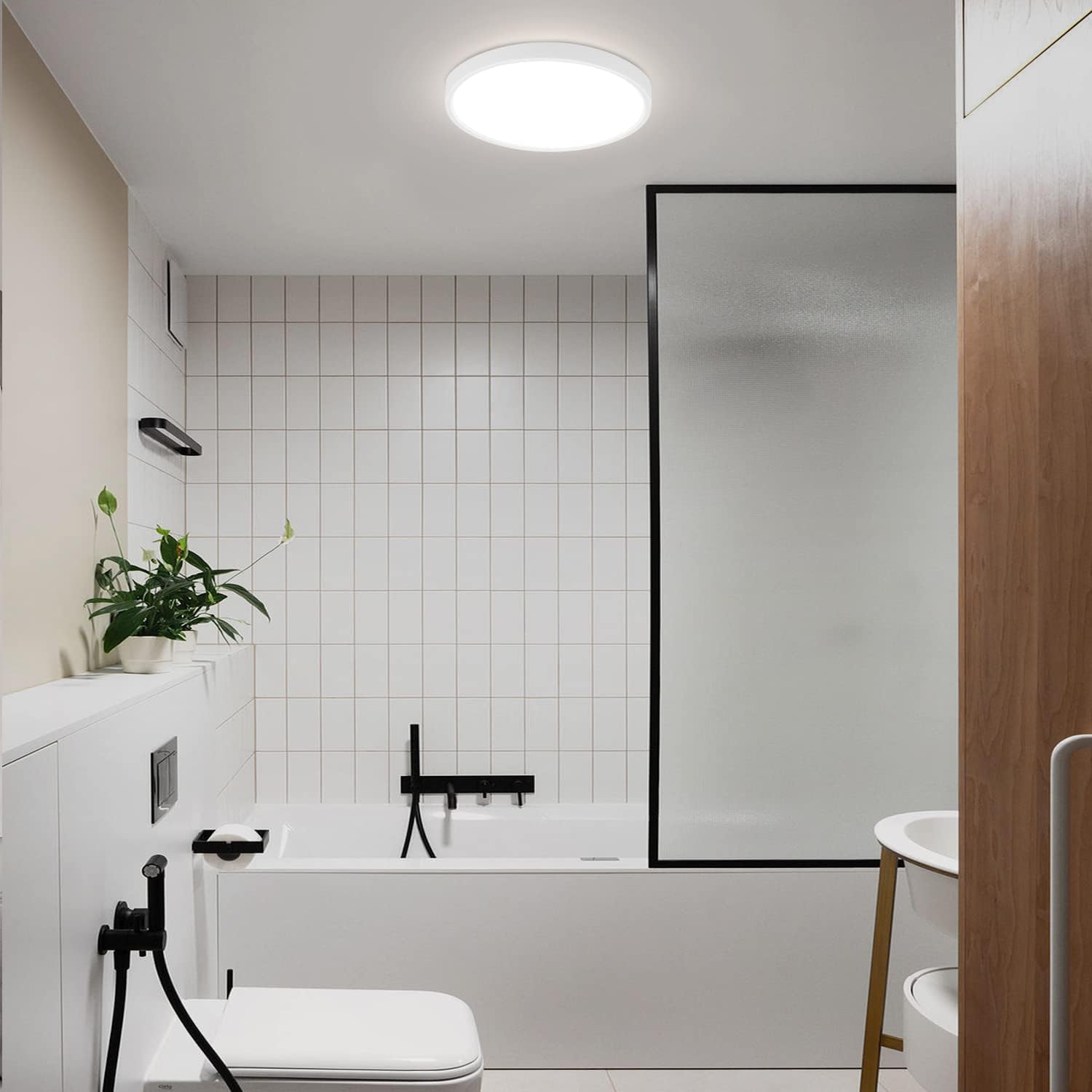 NETTLIFE LED - panelloftlampe sort, flad loftlampe IP44 stænksikker, kold hvid, 15 W
