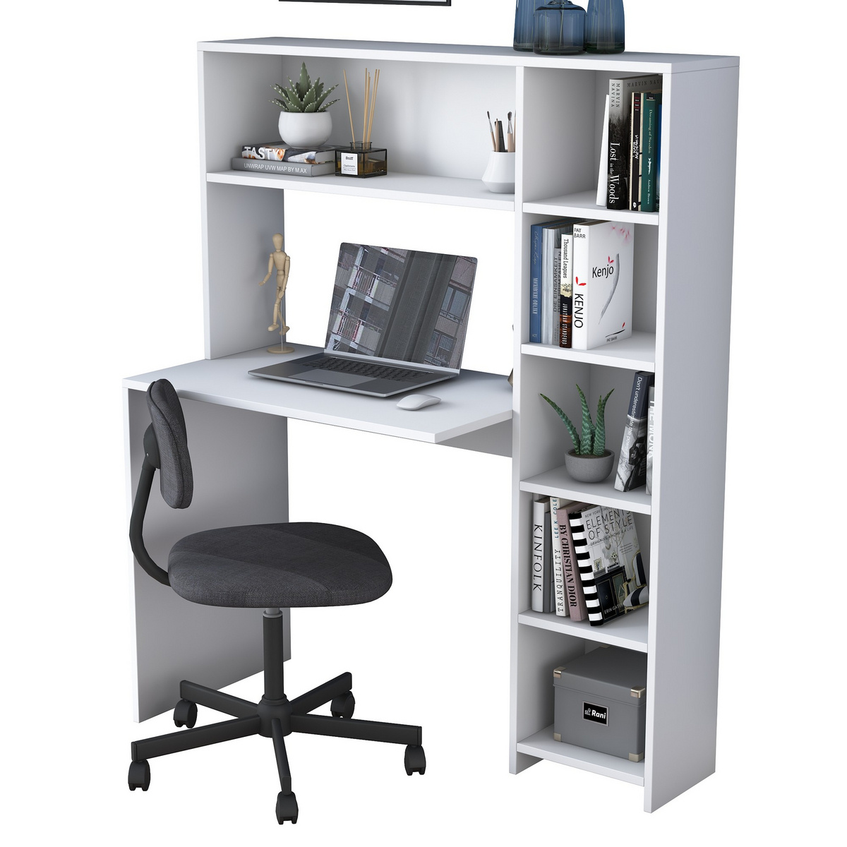 Norda Design Moderne skrivebord med reol, 100% melaminbelagt, 113.2 x 141.8 x 40 cm | stilfuldt og funktionelt