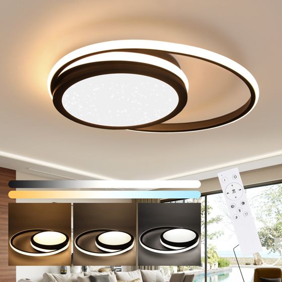 NETTLIFE LED - loftslampe, til stue - dæmpbar, sort, lampe, moderne, rund, lampe, 56W, med stjernehimmelmønster, til soveværelse