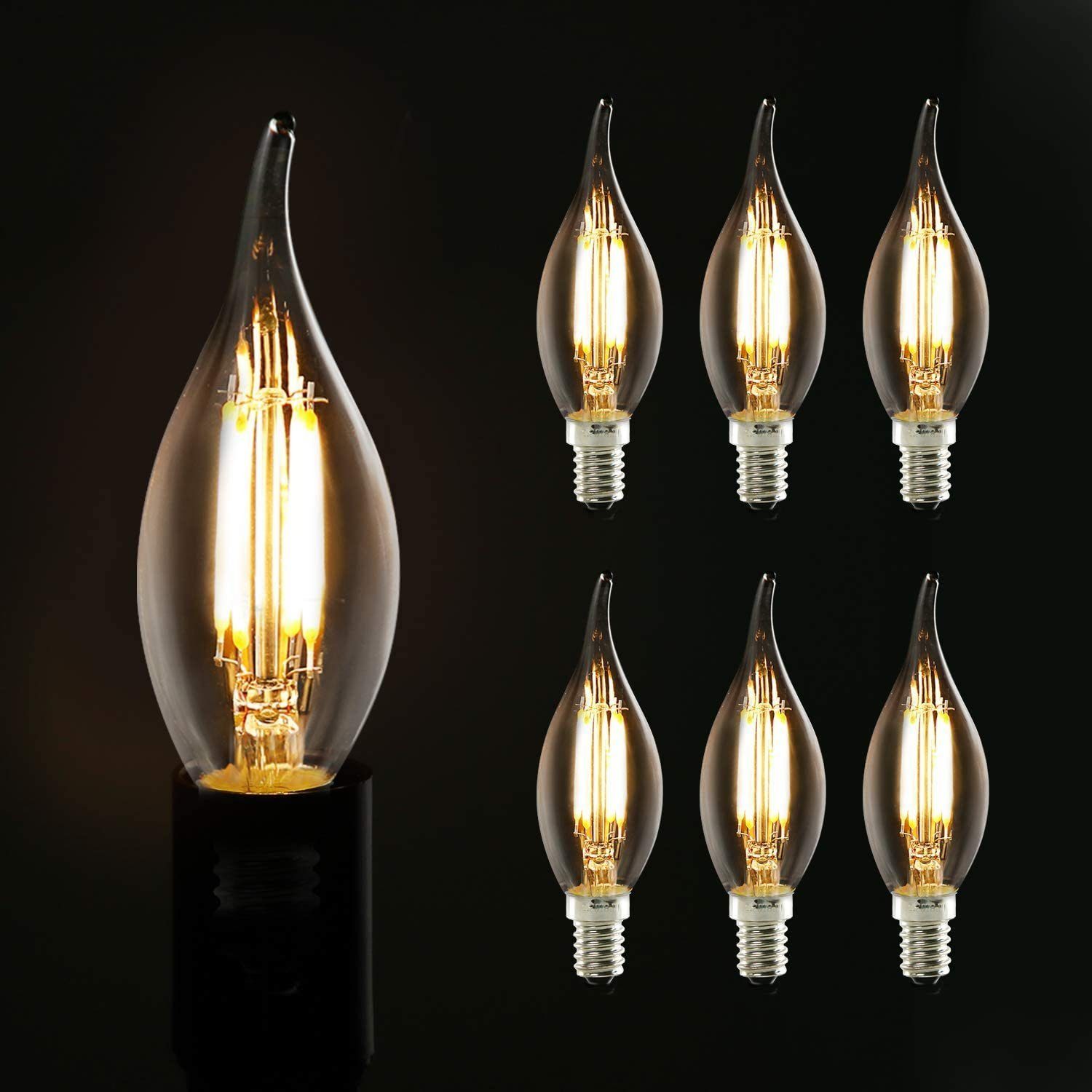 NETTLIFE LED-pærer, 6 stk., vintage LED-pærer, E14-pære, 2700K, klar LED-kertepære