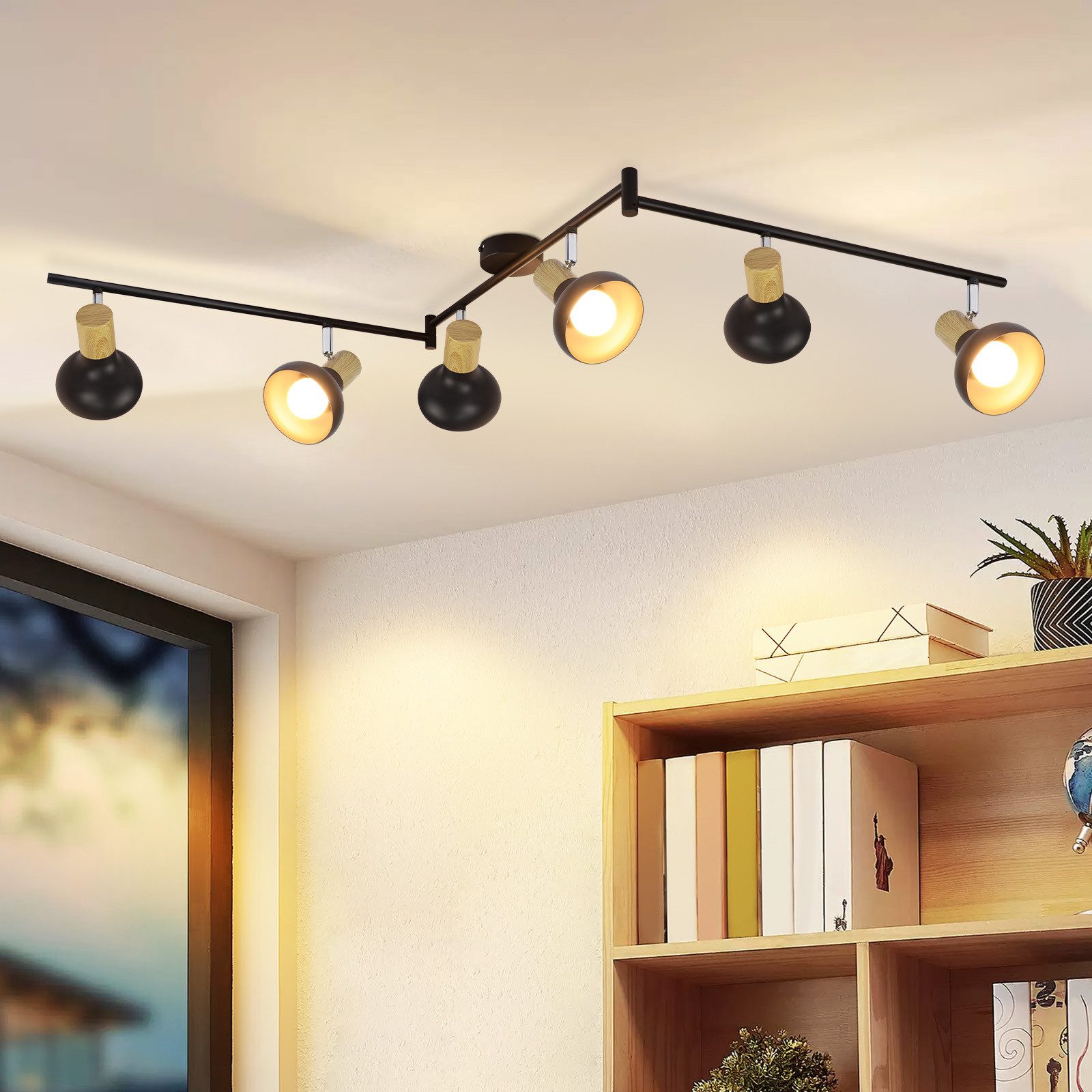 NETTLIFE Vintage - loftspotlight E14 Indendørs brug 350° justerbar sort 350° drejelig industriel brug 6 flammer rund