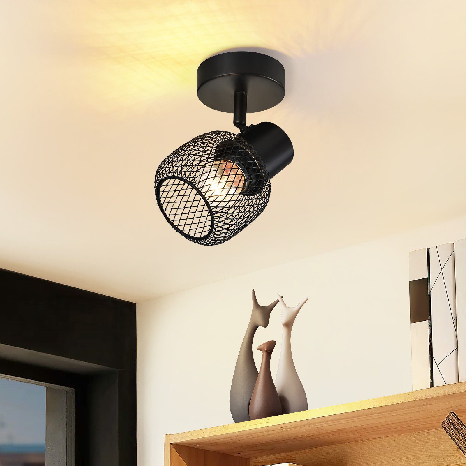 NETTLIFE loftslampe, spotlight, sort metal, vintage - entrelampe, 330° 40 W