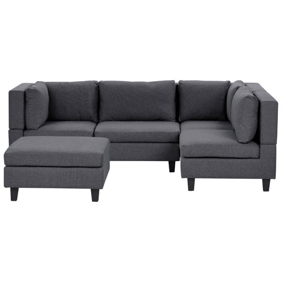 Hjørnesofa modul 4 personers UNSTAD med fodskammel Mørkegrå Venstrevendt