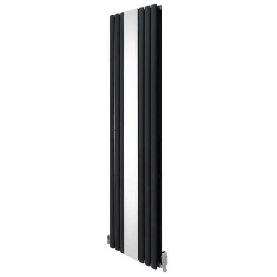 Oval spejlradiator og ventiler - 1800 mm x 500 mm - antracitgrå