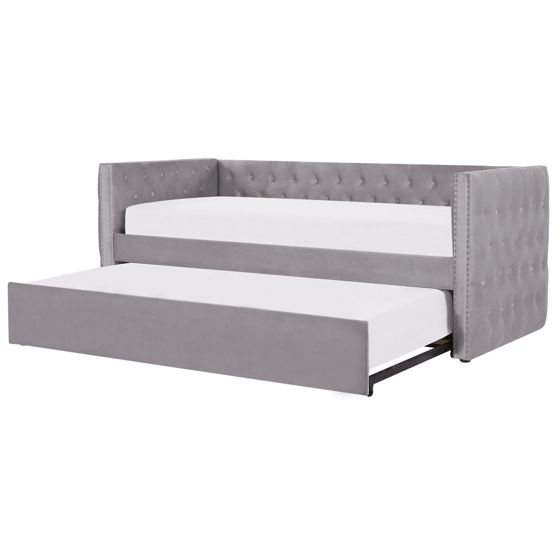 Udtræksseng Velour GASSIN 90 x 200 cm Grå