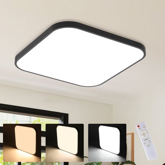 NETTLIFE LED loftlampe, IP44 sort, 27 cm, 15 W, soveværelse Køkken, dæmpbar Med fjernbetjening Badeværelse firkantet, formet til entre
