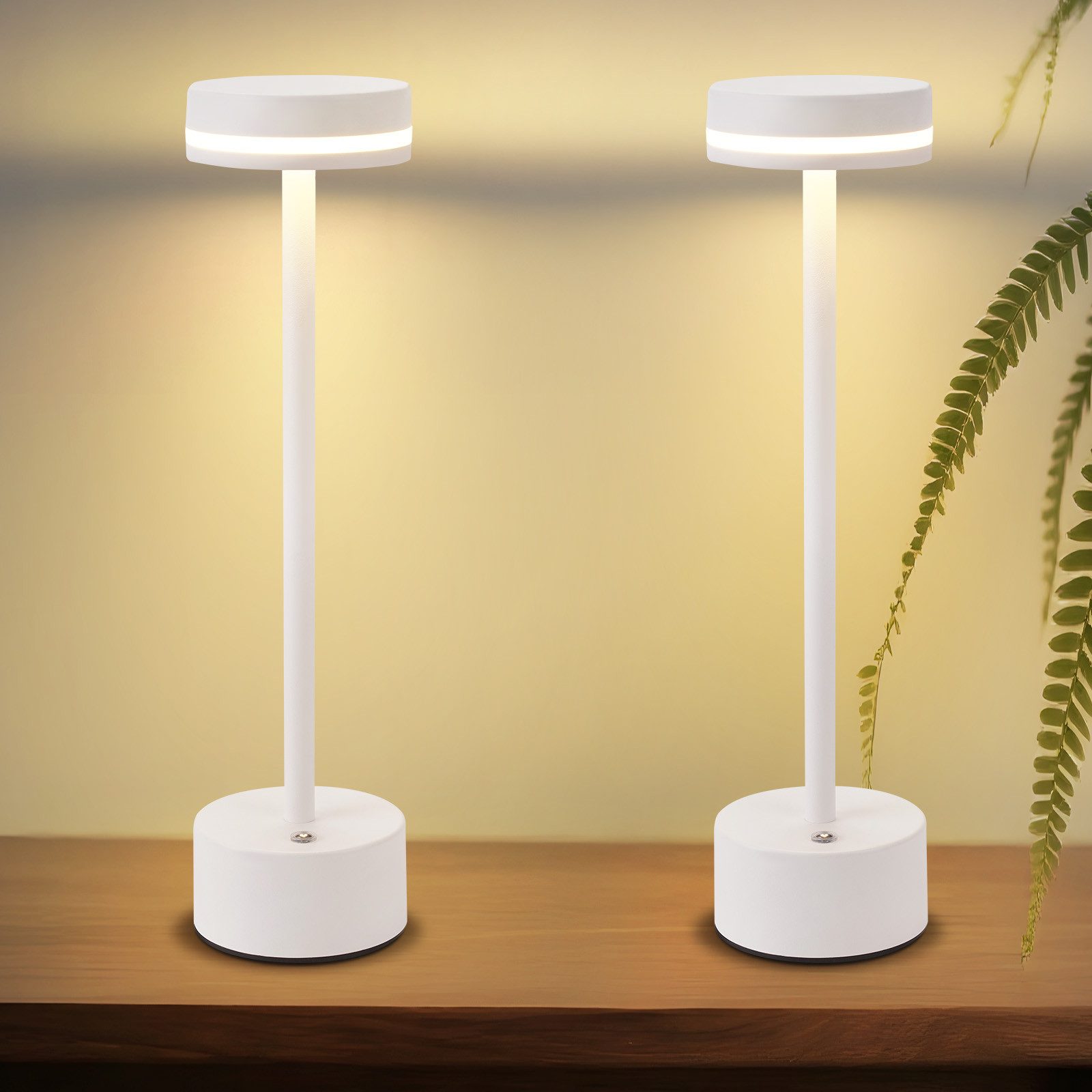 NETTLIFE LED-bordlampe, trådløs og genopladelig, dæmpbar med touch-betjening, USB-C, hvid, 2 stk.