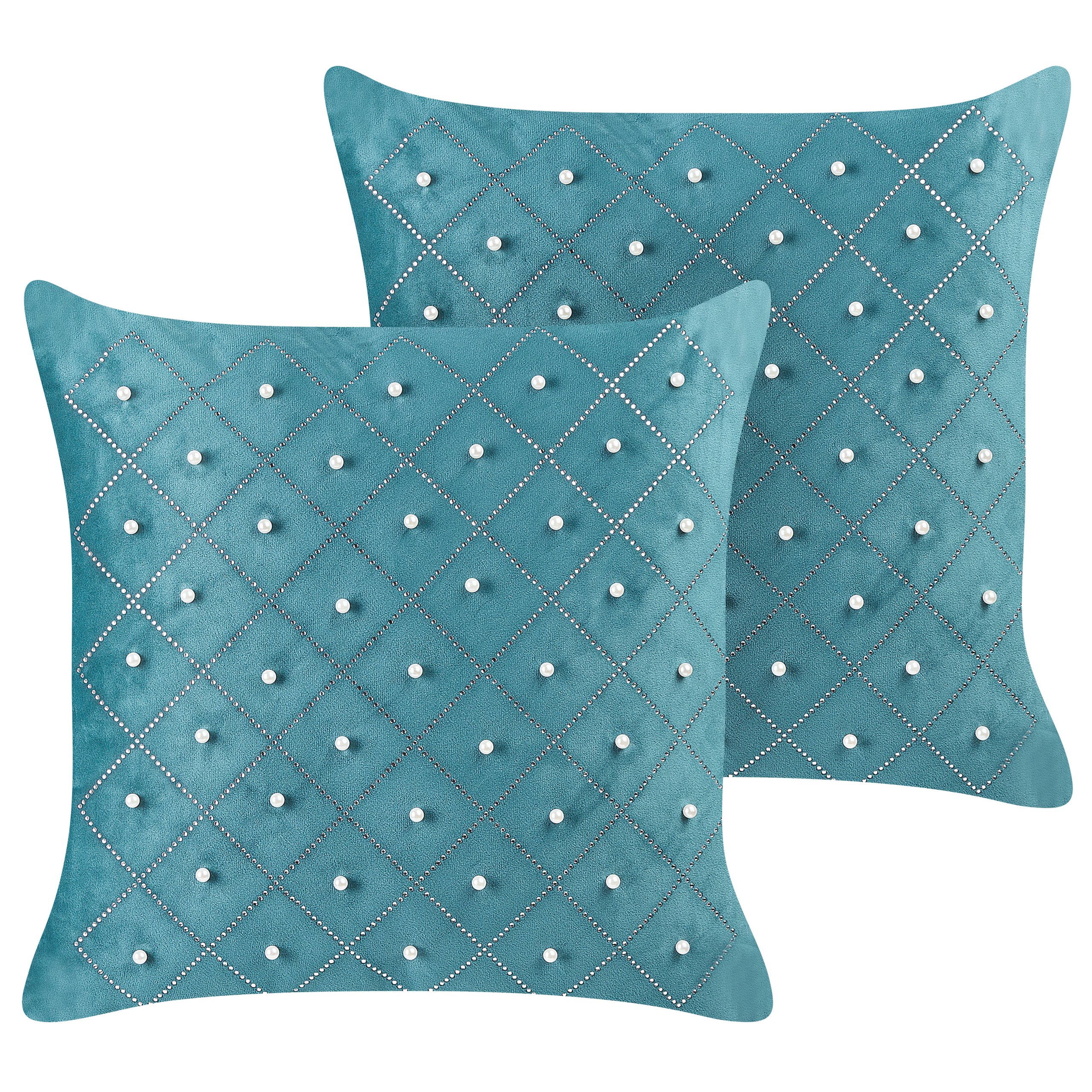 Sæt af 2 pyntepuder YARROW 45 x 45 cm Velour Blågrøn Geometrisk mønster