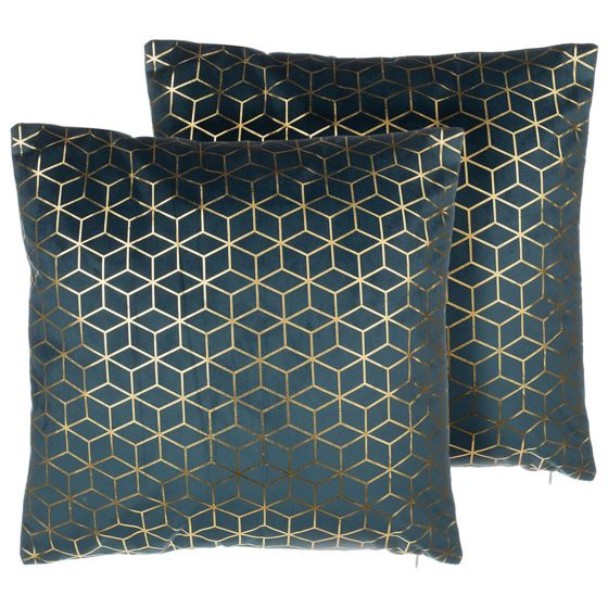 Sæt af 2 pyntepuder CELOSIA 45 x 45 cm Velour Blågrøn Geometrisk mønster