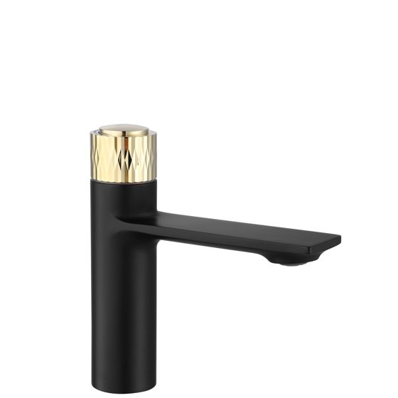 REA håndvaskarmatur MY1902-2XBG STORM Lav Sort/Guld, 15x4,2x15cm