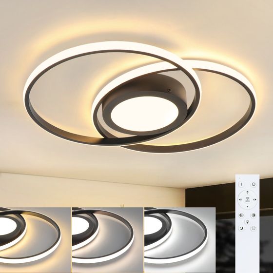 NETTLIFE LED - loftlampe sort til stuen, dæmpbar, med fjernbetjening, moderne loftlampe til soveværelse, køkken, kontor