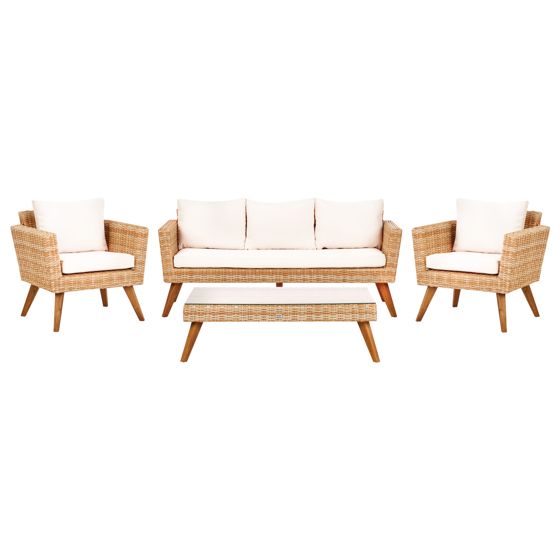 Loungesæt med bord 5 personers VITTORIA XL PE-rattan Cremehvid