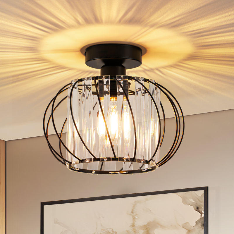 NETTLIFE loftslampe moderne krystal loftslampe: sort entrelampe E27 vintage køkkenlampe med metalramme indeni