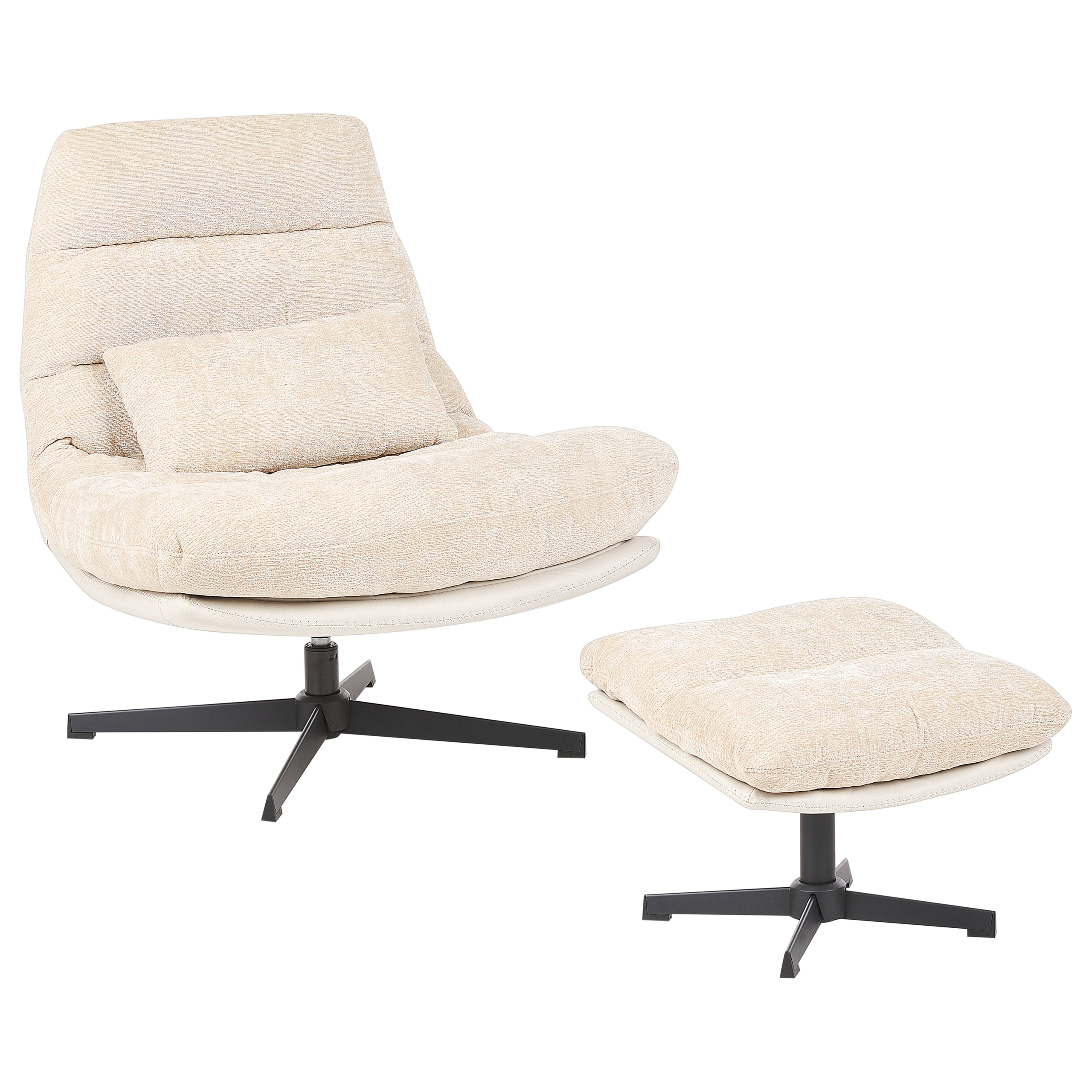 Lænestol med drejefod TOVIK med fodskammel Chenille Lys Beige