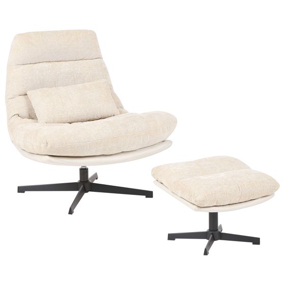 Lænestol med drejefod TOVIK med fodskammel Chenille Lys Beige