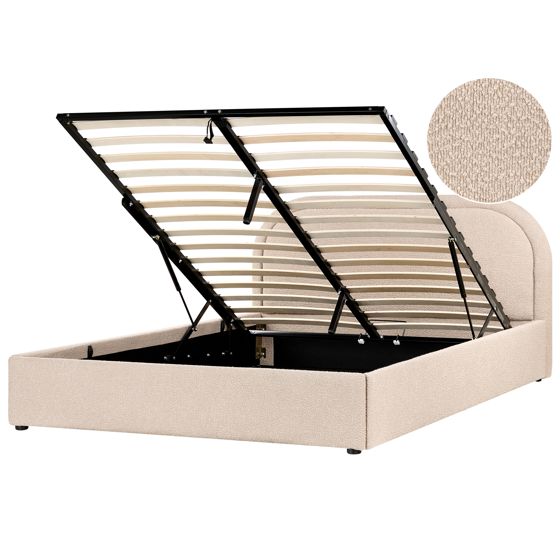 Seng med opbevaring QUILLIEN Boucle Beige 160 x 200 cm