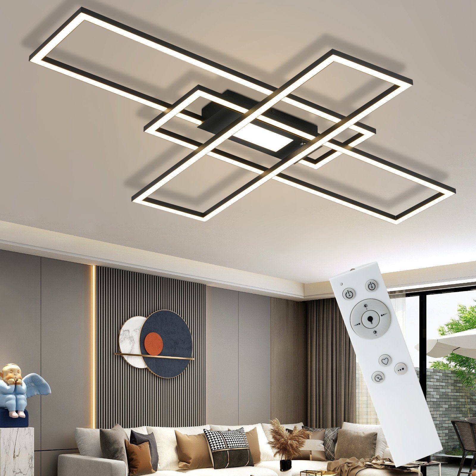 NETTLIFE LED - loftslampe, stuelampe, sort, moderne, dæmpbar. Lampe med fjernbetjening, 50 W, til soveværelse, stor. Til køkken.