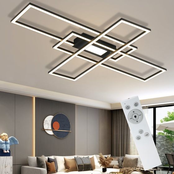 NETTLIFE LED - loftslampe, stuelampe, sort, moderne, dæmpbar. Lampe med fjernbetjening, 50 W, til soveværelse, stor. Til køkken.