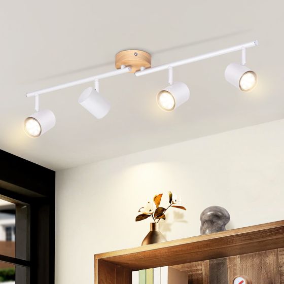 NETTLIFE LED - loftslampe med 4 flammer - hvid loftslampe med GU10 drejespot i træ uden pære