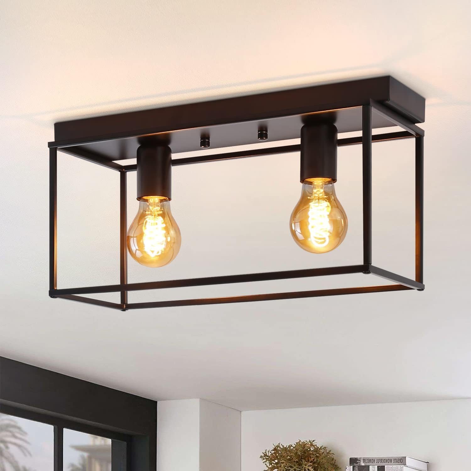 NETTLIFECeilinglampe, 2 spots, E27, 25W, retro - sort, industriel lampe, til stuen Vintage - metallampe, med 2 lamper, maks.