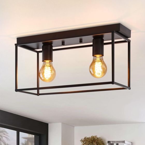 NETTLIFECeilinglampe, 2 spots, E27, 25W, retro - sort, industriel lampe, til stuen Vintage - metallampe, med 2 lamper, maks.