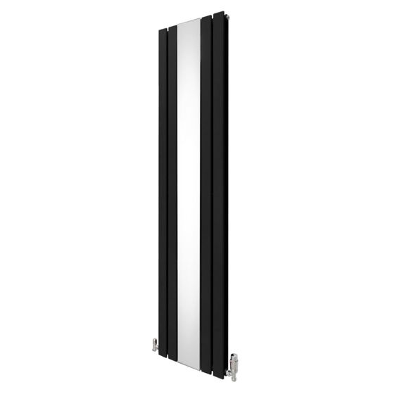 Flad spejlradiator med ventiler - 1800 mm x 425 mm - sort