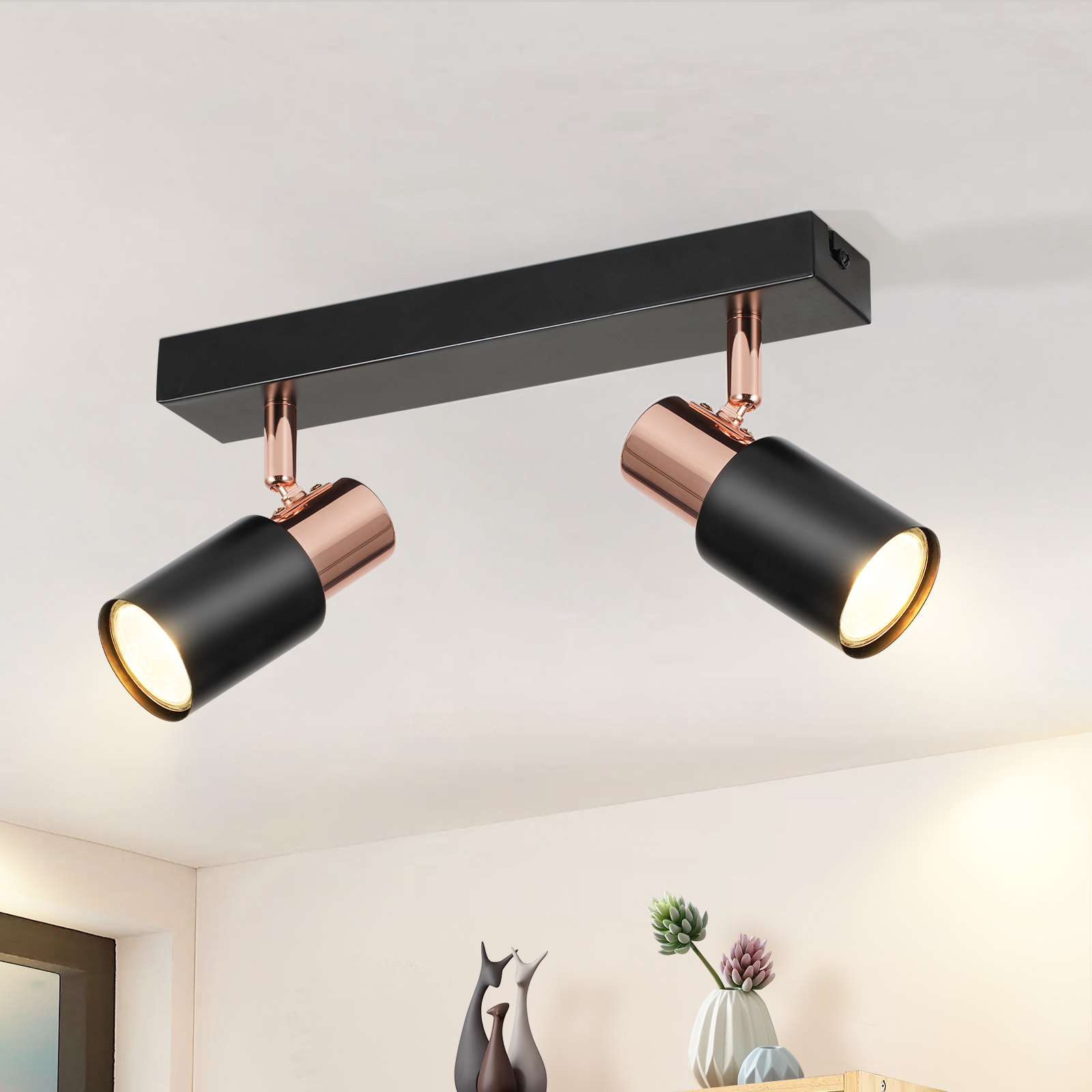 NETTLIFE sort loftspotlight GU10-2 355° drejelig flammekøkkenlampe moderne industriel stil