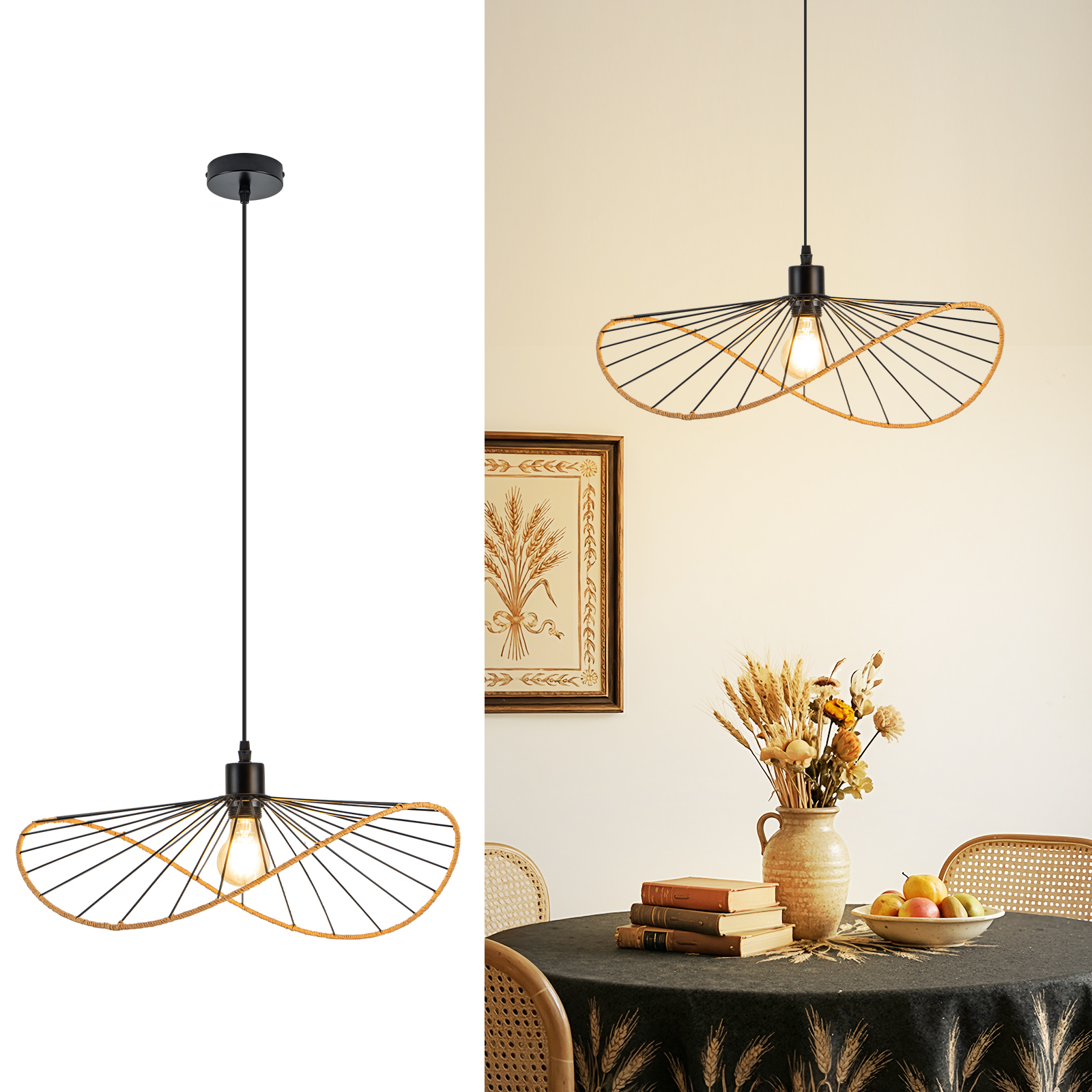 NETTLIFE pendellampe sort retro boheme pendellampe E27 50cm (uden pære)
