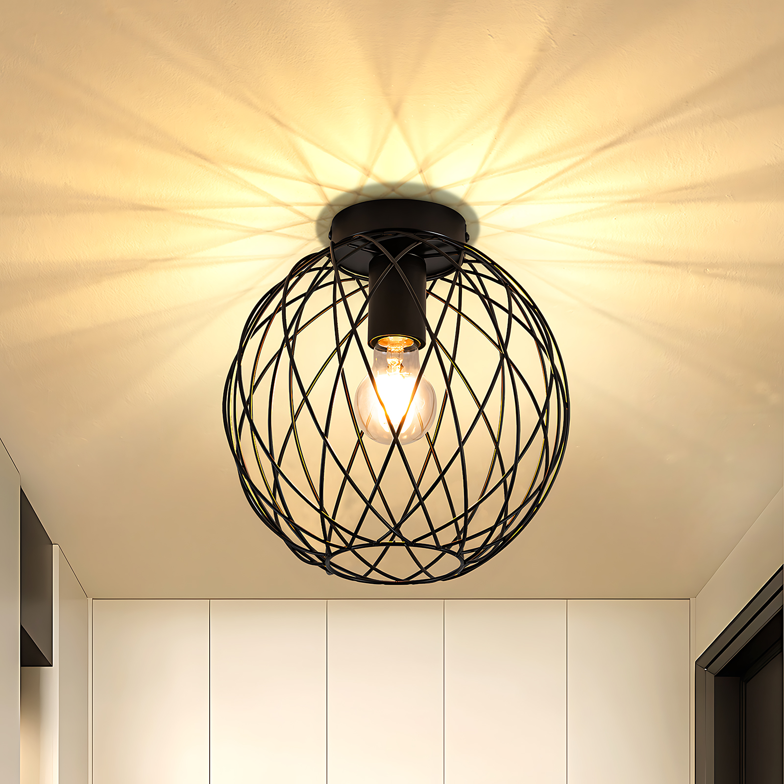 NETTLIFE industriel loftslampe, sort Vintage - entrelampe, rund, E27, 1 pære, retro metal