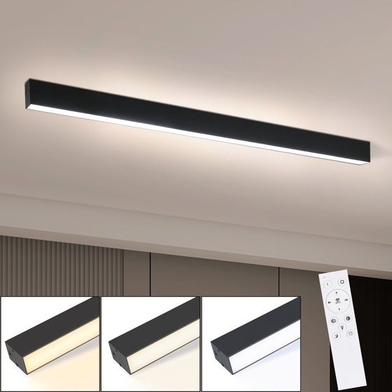 NETTLIFE moderne LED loftlampe, 536 cm sort, dæmpbar. Med fjernbetjening, 17W, lang. Loftlampe, til stue og soveværelse.