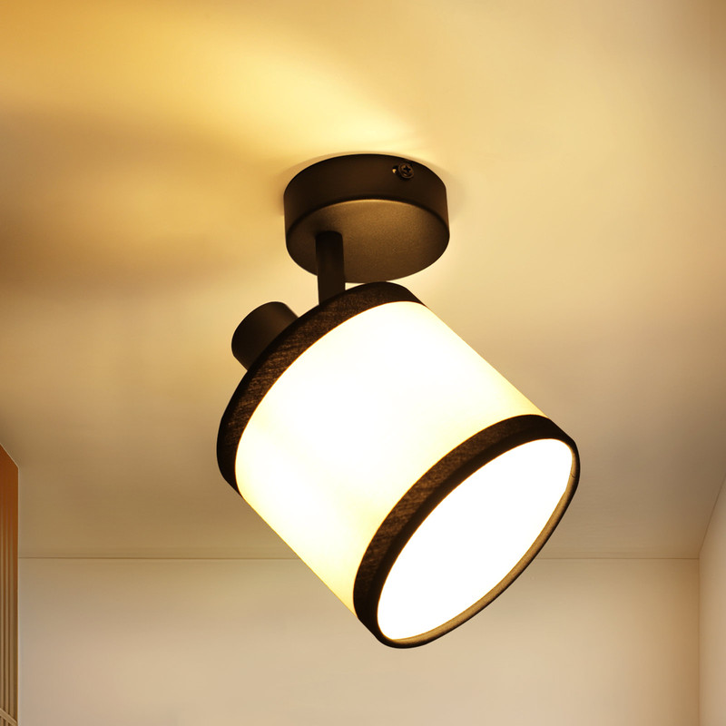 NETTLIFE 1-flammet loftspotlight, sort entrélampe - E14 stofloftslampe, justerbar, vintage, retro (uden pære)