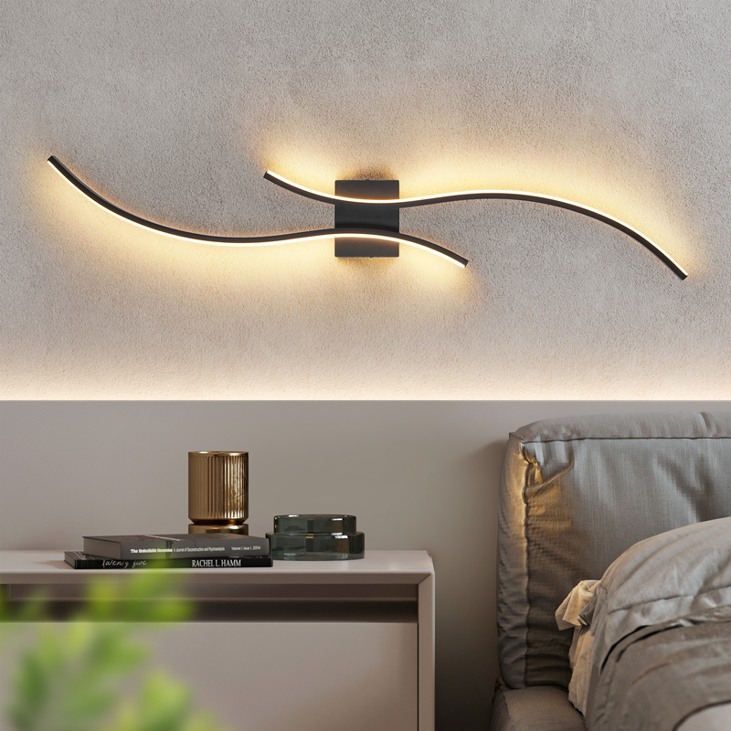 NETTLIFE Indendørs LED Væglampe - 14 W Entrelampe 100 CM Sort Trappelampe Moderne Bølgemønster 3000K