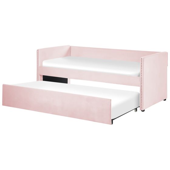 Udtræksseng Velour TROYES 90 x 200 cm Pastellrosa