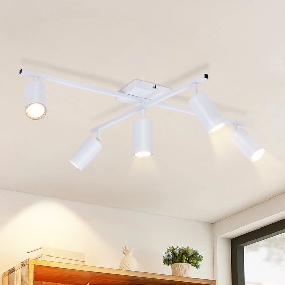 NETTLIFE - hvid LED-loftlampe - loftspotlight GU10 med 5 flammer, moderne stue, 330° drejelig, industriel stil