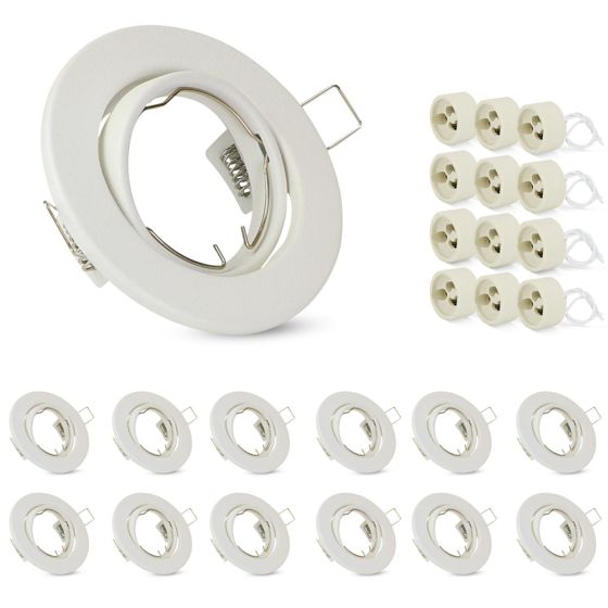 NETTLIFE - sæt med 12 GU10 spotlights, hvide, indbygget armaturhus, 230 V, 50 mm, metalfatninger, 30°, justerbar til LED - halogen