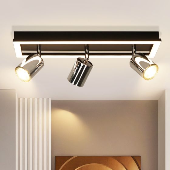 NETTLIFE LED-loftspotlight med 3 flammer, sort, GU10, justerbar, 15 W, varm hvid