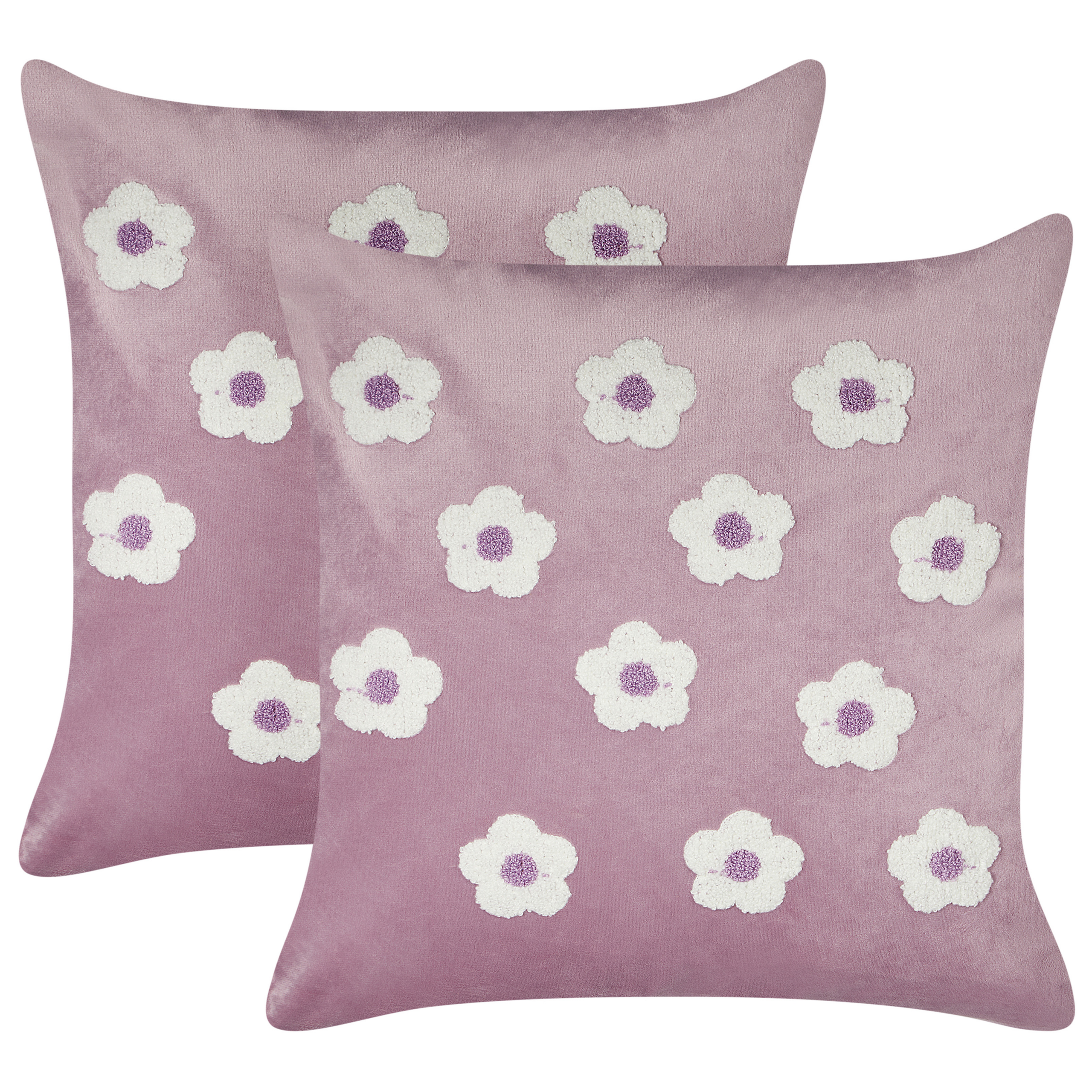 Sæt af 2 pyntepuder ECHINACEA 45 x 45 cm Velour Lilla