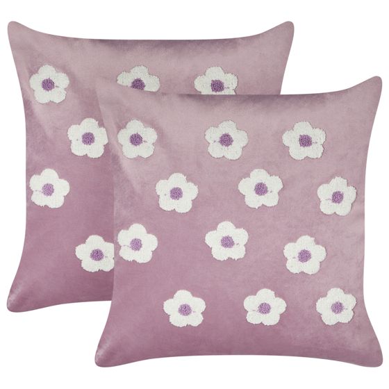 Sæt af 2 pyntepuder ECHINACEA 45 x 45 cm Velour Lilla