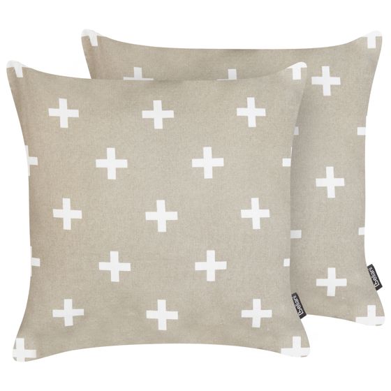 Sæt af 2 pyntepuder VELLEIA 45 x 45 cm Bomuld Brungrå Geometrisk mønster