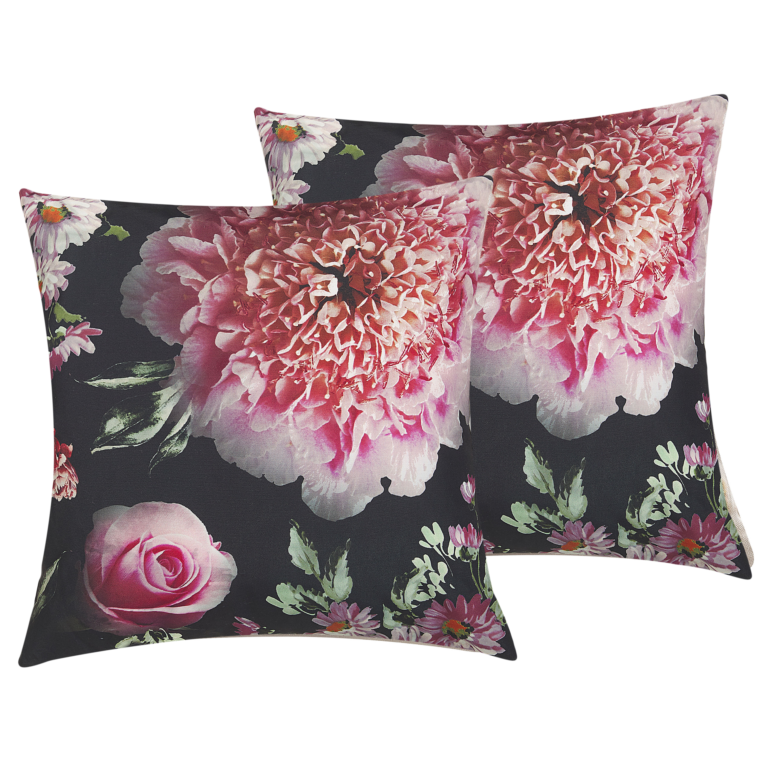 Sæt af 2 pyntepuder HEDERA 45 x 45 cm Sort Blomstermønster