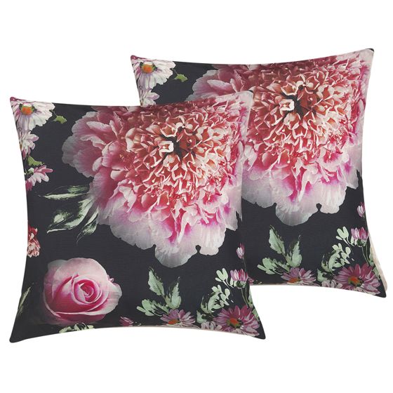 Sæt af 2 pyntepuder HEDERA 45 x 45 cm Sort Blomstermønster
