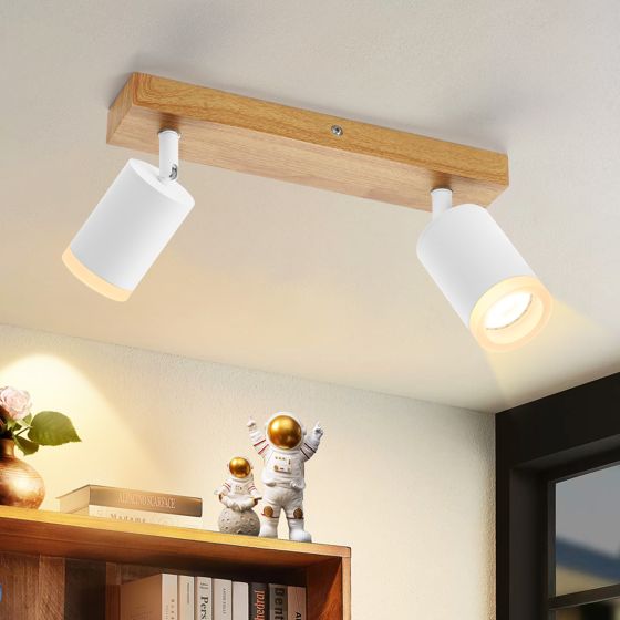 NETTLIFE hvid loftspotlight GU10 vintage trævægspotlight drejelig uden pære 350° roterbar til industriel brug