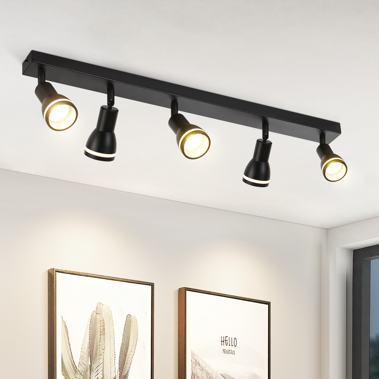 NETTLIFE Loftlampe 5 Punkt Sort: Metal Loftlampe GU10 Indendørs Brug Drejespots til Køkken Uden Pærer