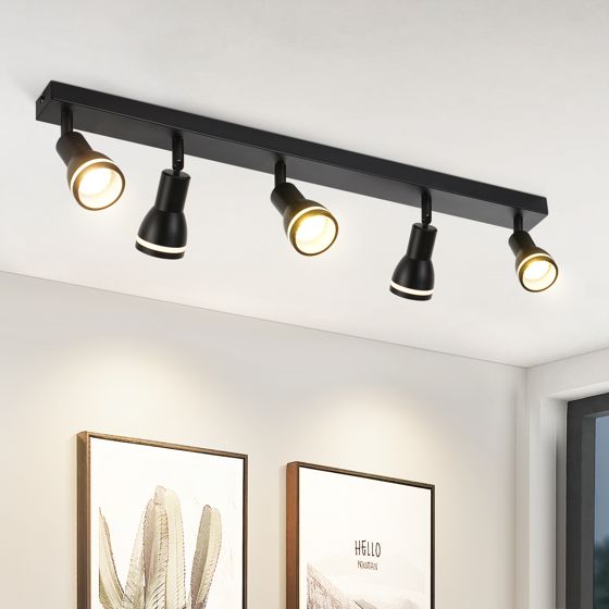 NETTLIFE Loftlampe 5 Punkt Sort: Metal Loftlampe GU10 Indendørs Brug Drejespots til Køkken Uden Pærer