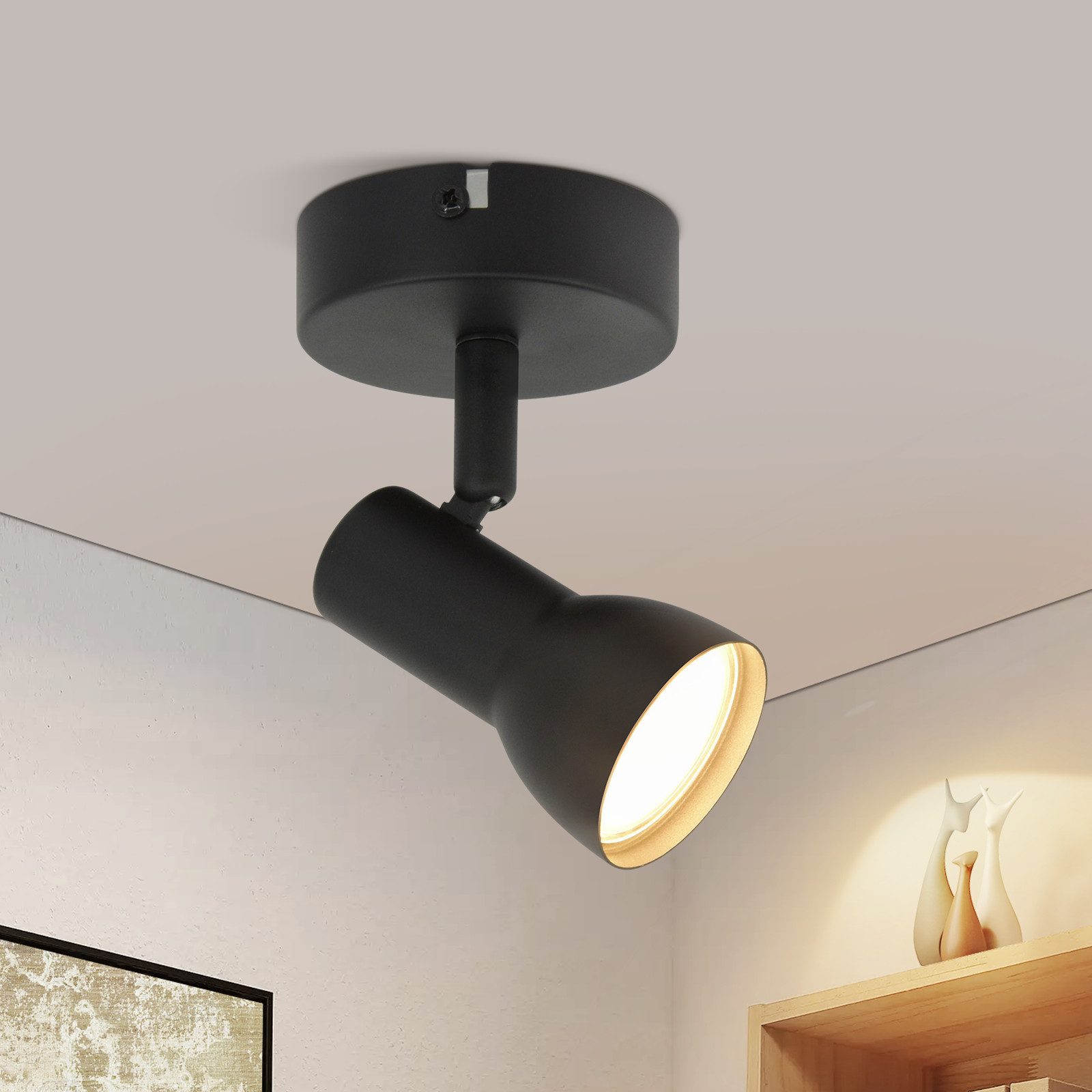 NETTLIFE 1-flammet moderne sort loftspotlight til indendørs brug, GU10, til soveværelse