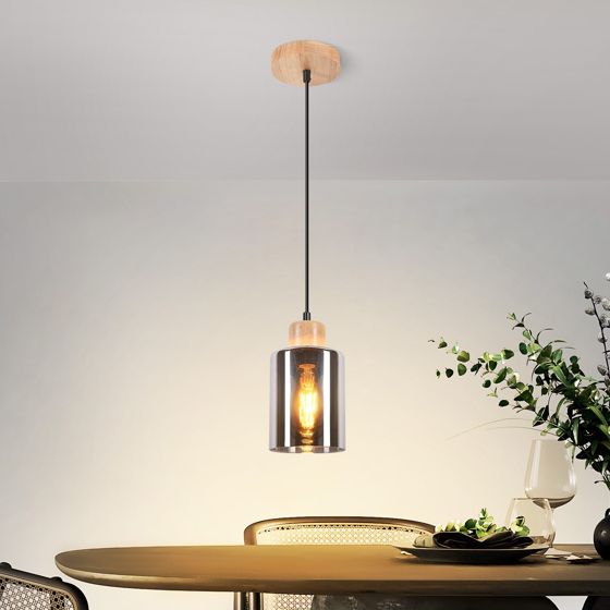 NETTLIFE træpendellampe, E27 pendellampe, vintage spisebordslampe i glas