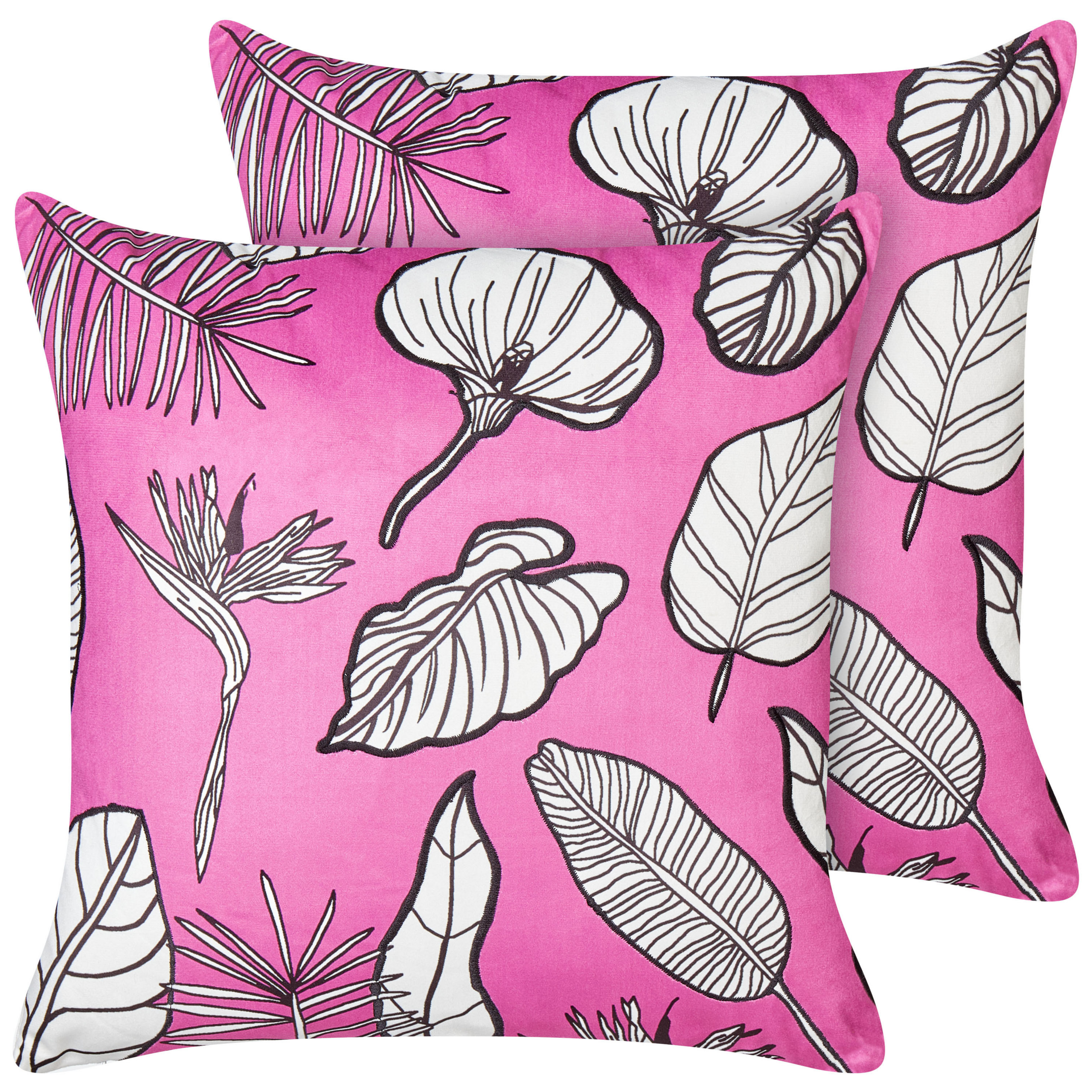 Sæt af 2 pyntepuder MALVA 45 x 45 cm Velour Lyserød Blomstermønster