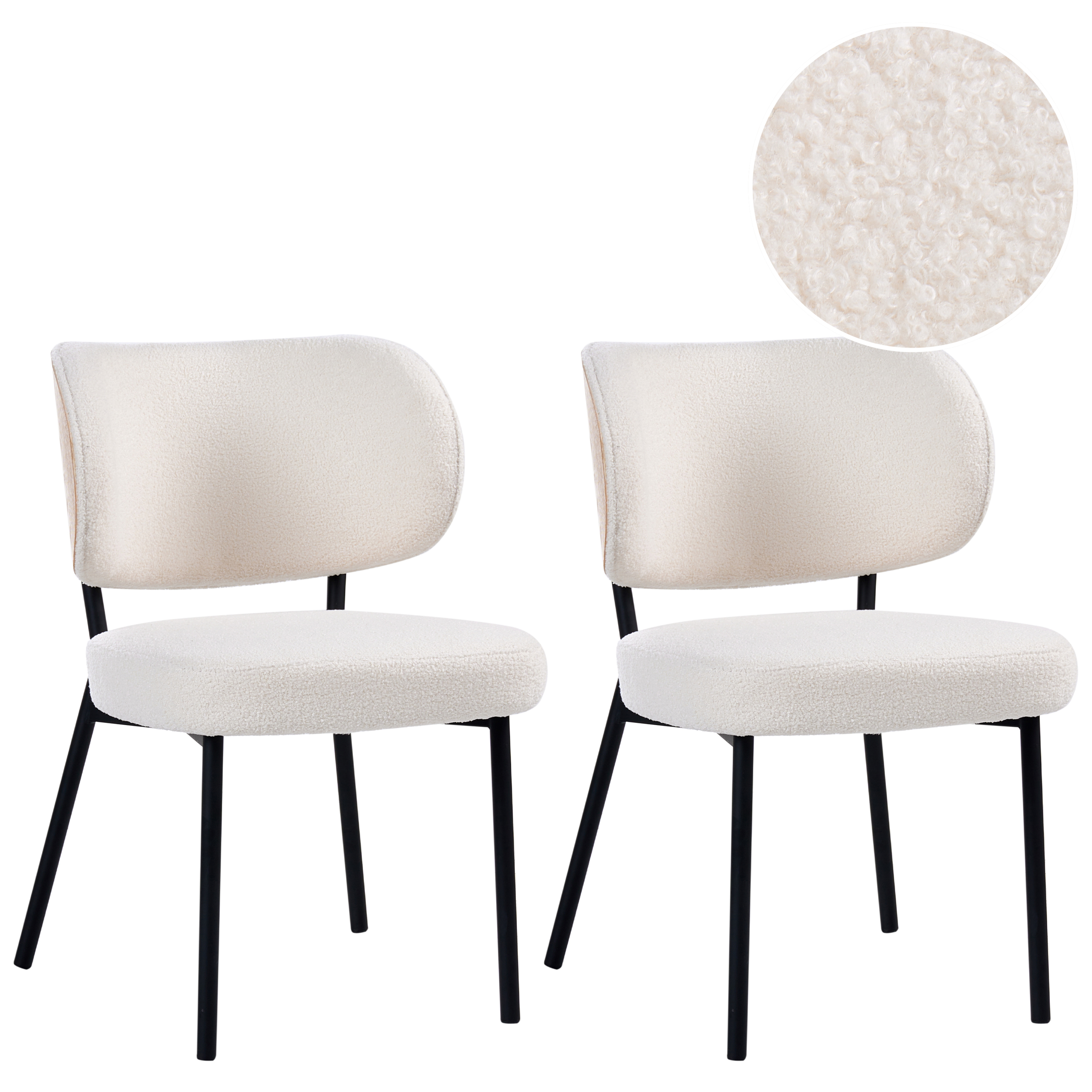 Sæt med 2 spisebordsstole WONDER Boucle Cremehvid