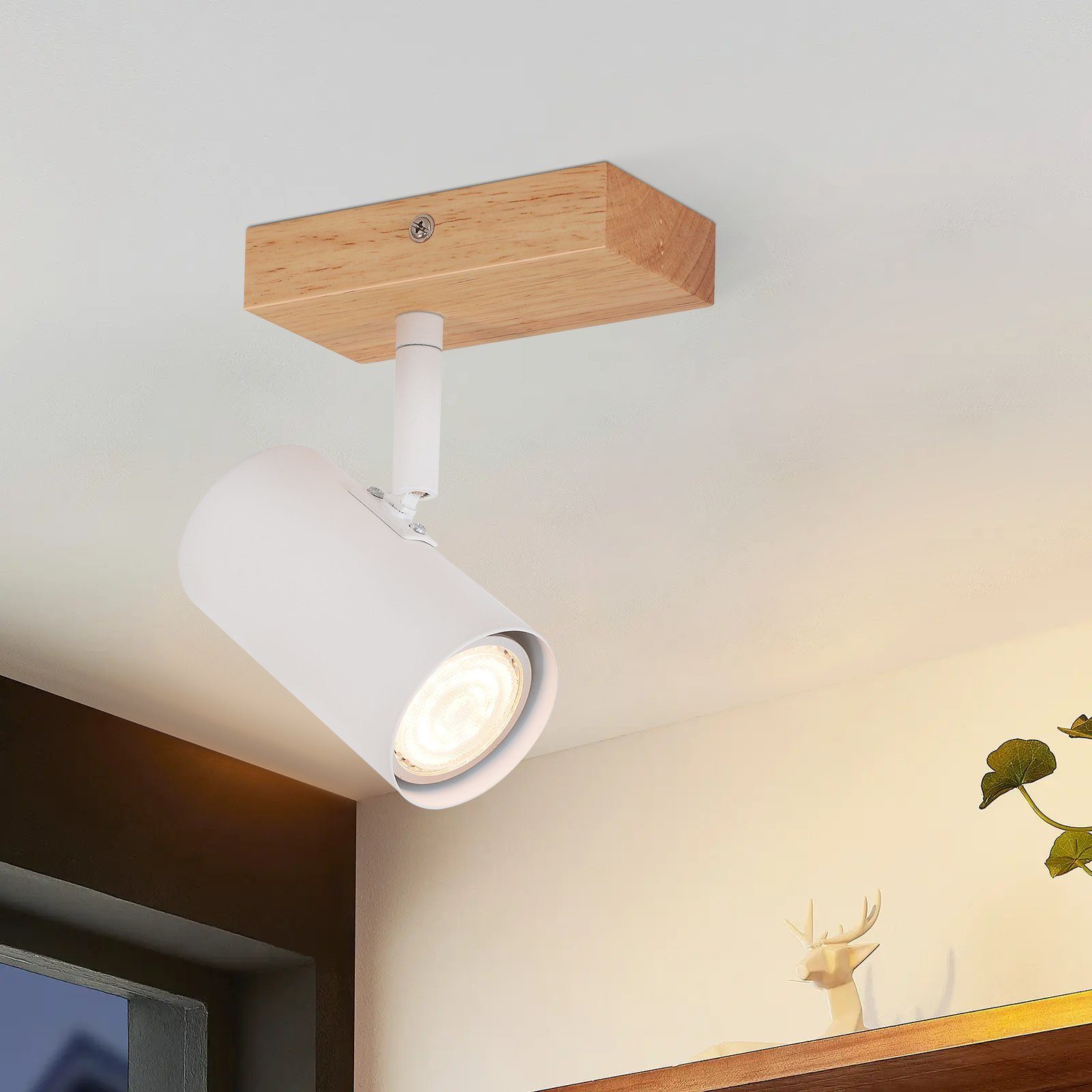 NETTLIFECeiling spotlight, 1 lampe Korridorlampe, træ Hvid Korridor, moderne, metal Loftlampe, GU10, 350°